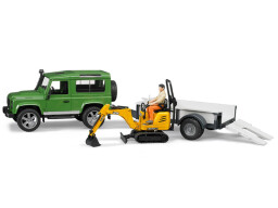 Bruder Land Rover Defender s přepravníkem a mikrobagr JCB 1:16